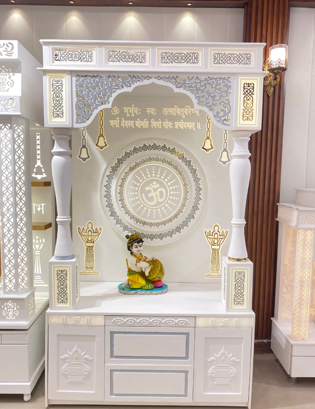 Exclusively Corian Home Temple along 3 Layered Back with Kharad Pillars