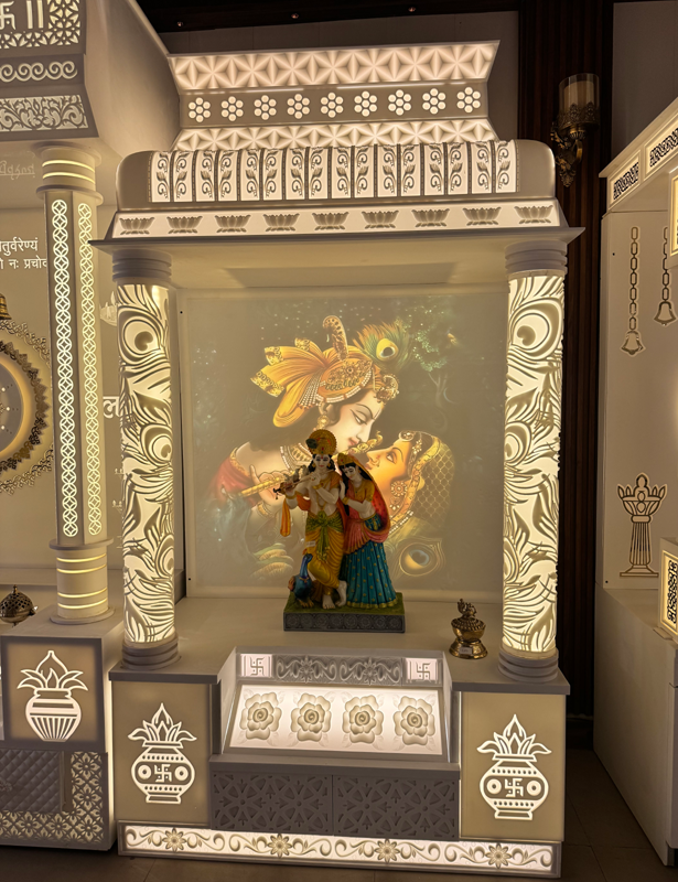 Exclusively Corian Home Temple along Coloured Radha Krishna Ji Carved Photo