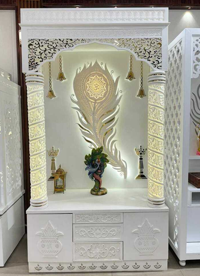 Corian Mandir with Peacock Feather Detailing