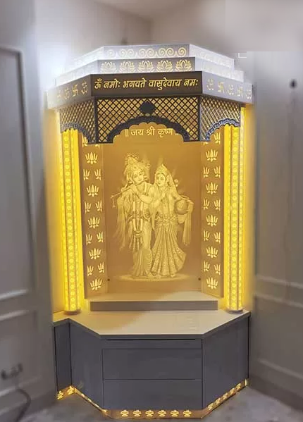 Designer Corian Mandir In Corner
