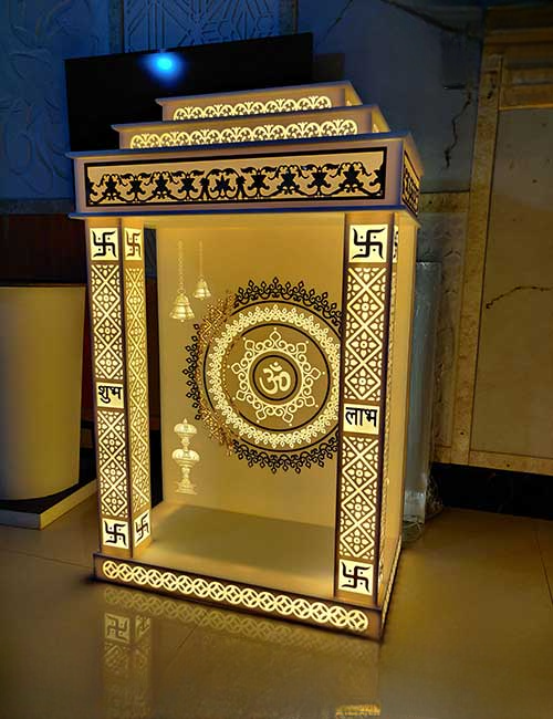 Small Corian Mandir With Metal Inlay